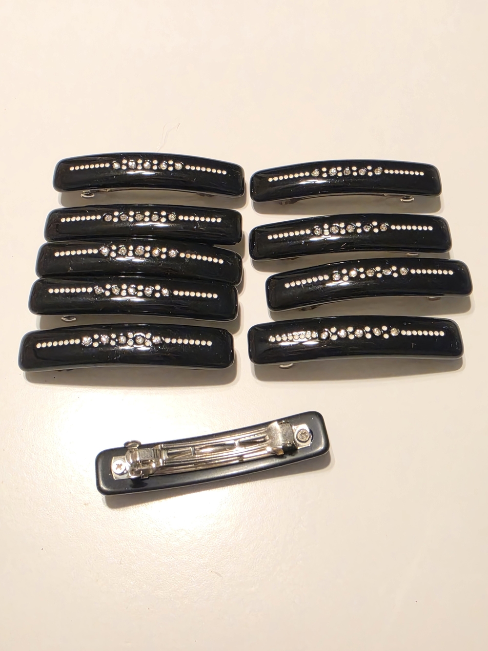 Vintage Black Rhinestone Hair Clips Set of 10